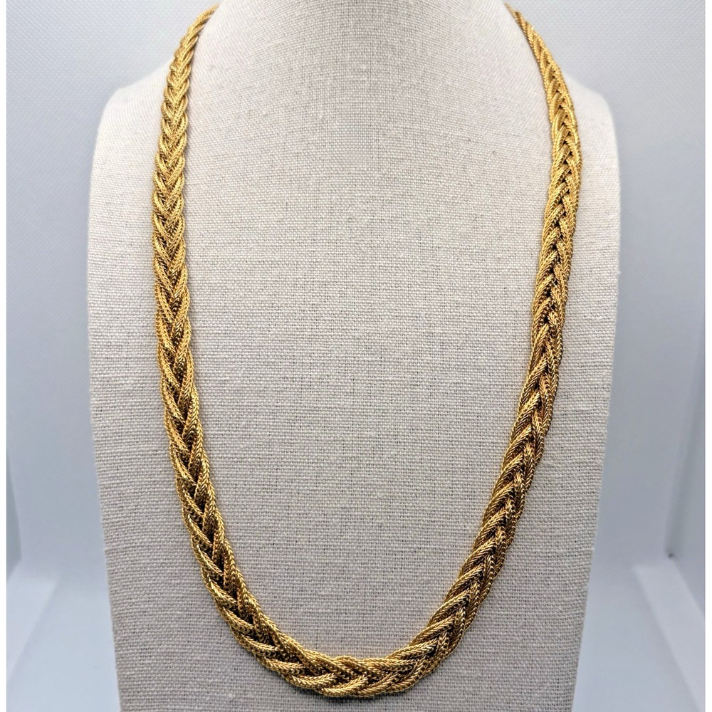 Vintage Monet Braided Mesh Necklace Gold Tone 23" Chunky Statement